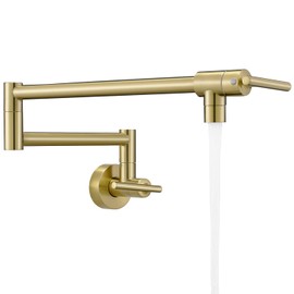 Fransiton Brushed Gold Pot Filler, Pot Filler Faucet Wall Mount, Brass Folding Stretchable with Double Joint Swing Arm Single Hole Two Handles Kitchen