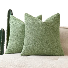MIULEE Set of 2 Sage Green Throw Pillow Covers 20x20 Inch Decorative Couch Pillow Covers Textured Boucle Accent Solid Pillow Cases Soft for Cushion Chair Sofa Bedroom Livingroom Home Decor