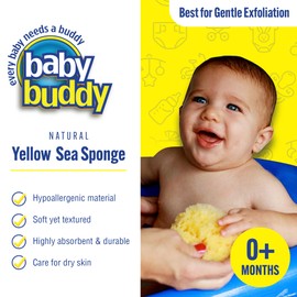 Baby Buddy Baby Bath 4in Yellow Sea Sponge, Absorbent Natural Sea Sponge, Soft on Tender Skin, Biodegradable, Hypoallergenic, Bath Accessories for Bathing, 3 Pack