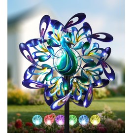 Peacock Wind Spinners Outdoor for Garden, Colorful Metal Kinetic Yard Art with Radial Motion, Decorative Outdoor Wind Sculpture for Lawn, Patio & Walkway