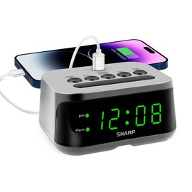 SHARP Digital Alarm Clock with Super Fast USB-C Charge Port & Green LED Display