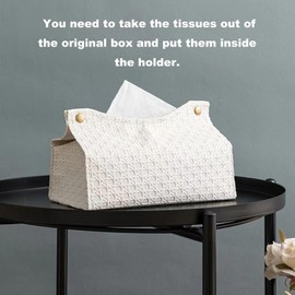 Tissue Box Cover, Modern PU Leather Rectangular Tissue Holder, Weaving Pattern Wipes Holder for Bathroom Living Room Bedroom Vanity Countertop Office Tabletop Desk Car Home (Beige)
