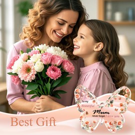 Gifts for Mum, Mothers Day Gifts, Butterfly Shape Acrylic Plaque Signs with Pink Flower, Mum Birthday Gifts from Daughter Son, Special Presents for Birthday Valentines Christmas