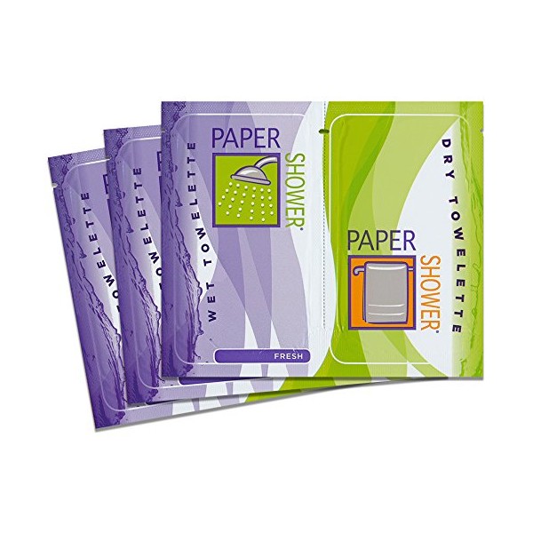 Paper Shower-Fresh - 12 Body Wipe Packs (A Wet and Dry Towel In Each Pack) per Order