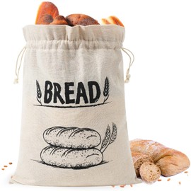 LeCorner Bread Bags for Homemade Bread, Linen Bread Bag Storage, Reusable Sourdough Bread Bags with Plastic Liner, Drawstring Bread Container for Toast, Loaf,Sandwich Fresh Longer