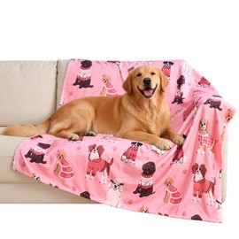 Hoopttay Dog Blanket for Large Dogs 50x60 Inch - Waterproof Couch Cover with Reversible Flannel & Sherpa, Machine Washable Pink Pet Blanket for Sofa Protection
