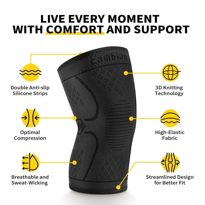 CAMBIVO 2 Pack Knee Brace, Knee Compression Sleeve Support for