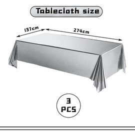 MORAINJAY 3Pcs Silver Table Cloths,137 * 274cm Silver Table Covers, Rectangle Silver Tablecloth,Birthday Party Tablecloth,for Wedding,Baby Shower,Anniversary,Birthday Table Decoration Supplies