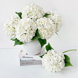 ZYTUYO 5 Pcs White Silk Hydrangeas Aritificial Flower Boho Dried Touch 20'' Faux Hydrangeas for Spring Indoor Home Decor Kitchen Living Room Porch Outdoor Wedding Flower Arrangement