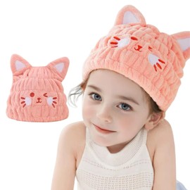 LCBD Microfiber Hair Towel Wrap for Kids, Pink Cat Girls Dry Hair Cap Suck Water, Absorbent Quick Hair Drying Towel, Lightweight Bouncy Hat Headscarf for Wet Hair