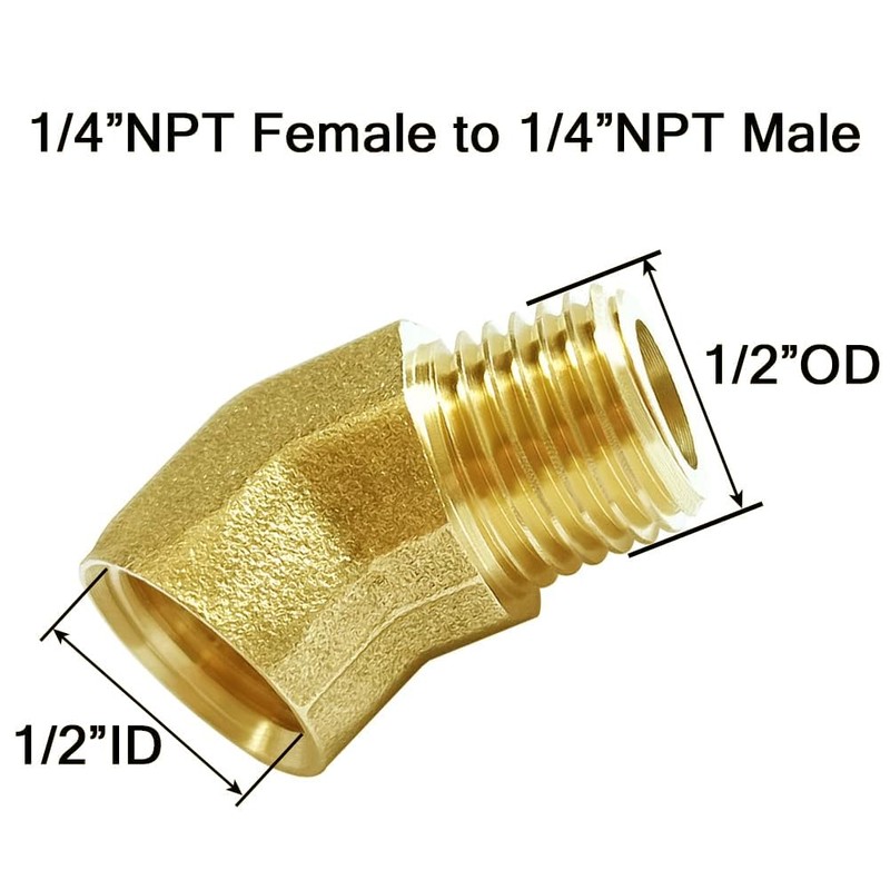 Joywayus 2PCS Brass 45 Degrees Elbow Pipe Fittings 1/4"NPT Male