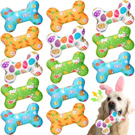 SilTriangle 12 Pack Easter Dog Toys Easter Dog Squeaky Bone Toys Plush Squeaky Dog Toys Durable Cute Interactive Dog Stuffed Chew Toys with Squeaker Dog Toys for Playing Training Teeth Cleaning