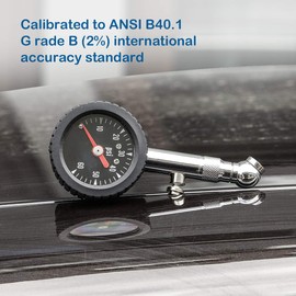 CZC AUTO Heavy Duty Tire Pressure Gauge, ANSI B40.1 Accurate Mechanical Air Gage, Chrome Plated Brass Stem Rotating Single Chuck Dial Wheel Pressure Tester for Motorcycle Bike Car RV Bicycle, 0-60PSI