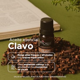 Aceite Esencial de Clavo 100% Puro | Syzygium aromaticum | 10 ml | Aromaterapia y Uso Cosmético con Dilución | PACALLI