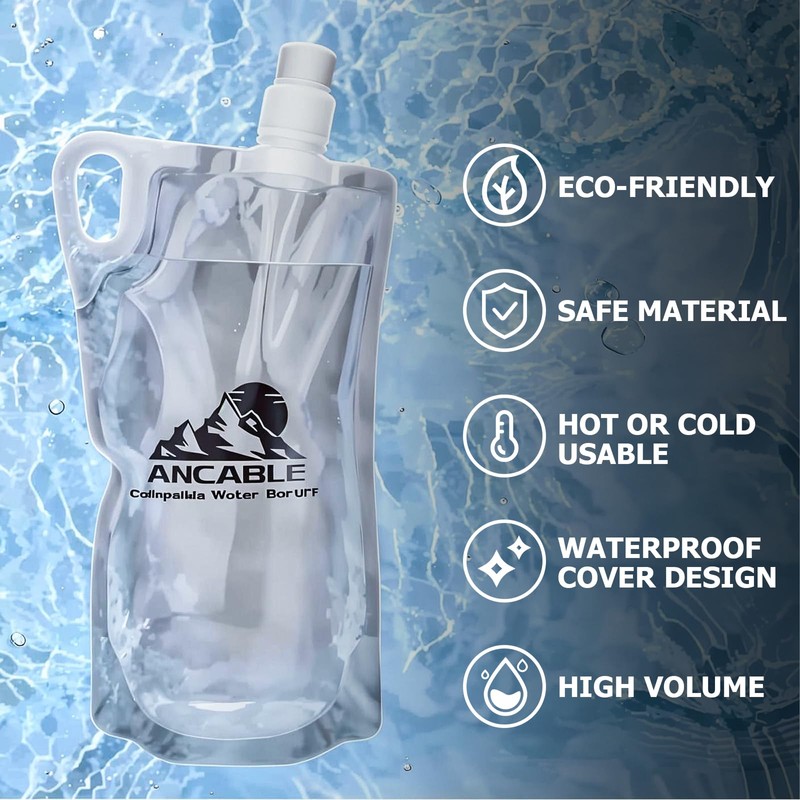 Ancable 1L Hiking Collapsible Water Bottles, 4-Pack 33OZ BPA-Free Foldable