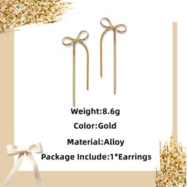 Gold Bow Earrings for Women Girls,Fashionable and Elegant Women's Long Tassel Chain Earrings,Bow Tie Earrings,Snake Chain Bow Tassel Earrings(Gold)