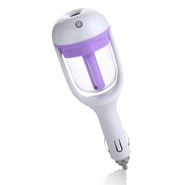 DUSCOKE Car Humidifier, Portable Mini Aromatherapy Essential Oil Diffuser, 180-Degree Rotation Cool Mist Humidifier, Vehicle Air Freshener Diffuser with 12V Charging Port for Home Office (Purple)