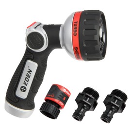 Eden 94814 Metal Thumb Control Heavy Duty Garden Hose Nozzle, Water Sprayer Nozzle with 6 Adjustable Watering Patterns, W/Quick Connect Starter Set for Plants, Lawn, Garden