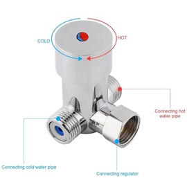 Hilitand G1/2 Hot Cold Water Mixing Valve, 3-Way Thermostatic Mixer Temperature Control Valve, Thickened Brass for Bathroom Automatic Touchless Faucet