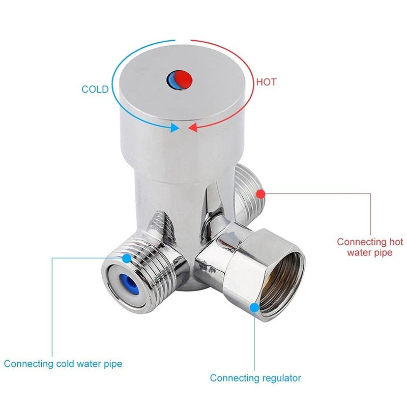 Hilitand G1/2 Hot Cold Water Mixing Valve, 3-Way Thermostatic Mixer