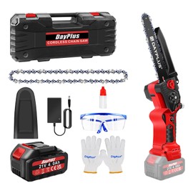 8-inch Mini Chainsaw Cordless, Handheld Portable Electric Chainsaw with Battery and 2 Chains, Electric Power Chain Saw Battery Powered Super Saws with Safety Lock for Tree Trimming Wood Cutting