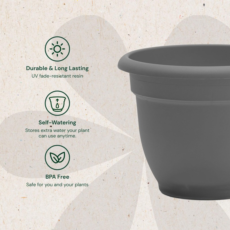 Bloem Ariana 6" Charcoal Round Self-Watering Resin Planter Pot -