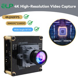ELP High Speed 4K 60FPS USB Camera Module for Computer, Mini UVC 2160P USB3.0/2.0 Lightburn Cameras for Windows, Linux, Mac, Pi, Wide Angle 90°(H) IMX678 Webcam Board for PC Laptop Jetson Nano