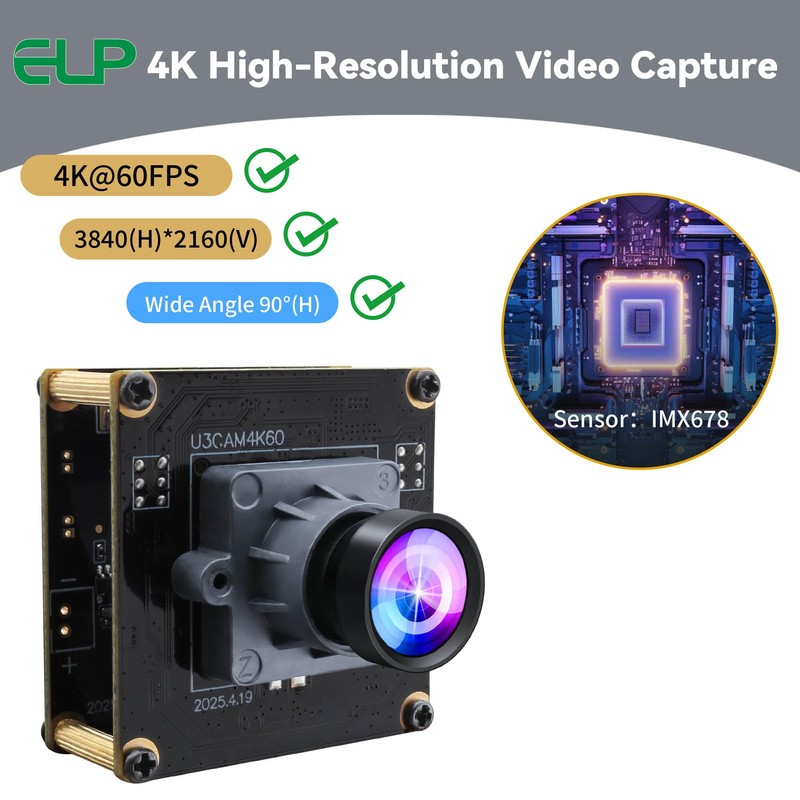 ELP High Speed 4K 60FPS USB Camera Module for Computer,