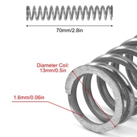 GUNGY Compression Spring Stainless Steel Spring Compression Springs 70 mm Wire Diameter 1.6 mm Outer Diameter 13 mm Length 70 mm Maximum Spring Force 7.4 kg Pack of 10