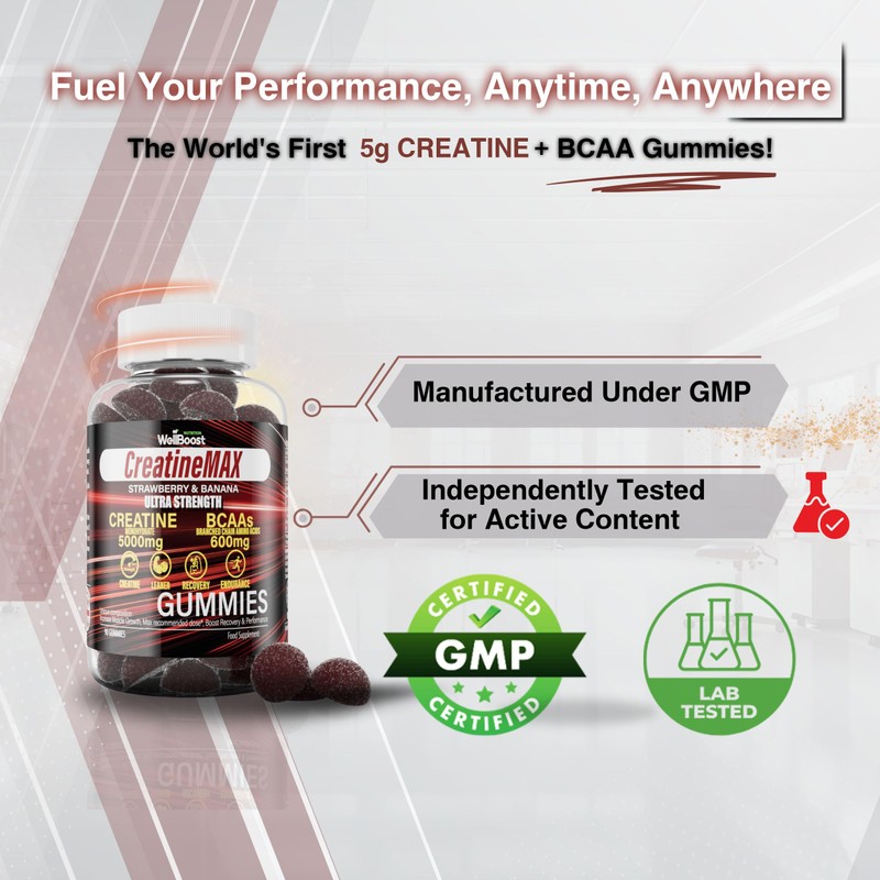 WellBoost Creatine MAX Gummies - 5000mg Creatine Monohydrate & 600mg