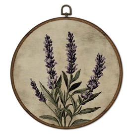 cvjutf Vintage Purple Lavender Wall Art Decor Framed, Farmhouse Lavender Flower Round Wall Decor, Antique Purple Floral Botanical Canvas Prints Art for Bathroom Bedroom Living Room, 10x10 Inch