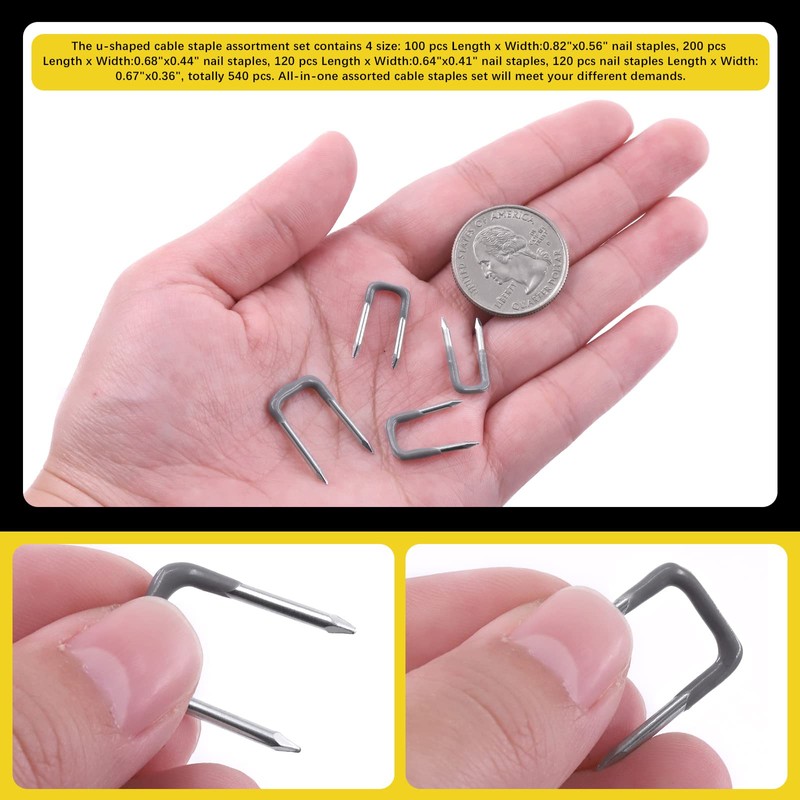 Mardatt 540 Pcs Insulated U Staple Nail Assortment Set with