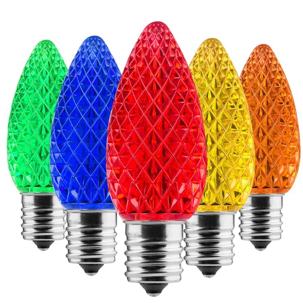Minetom 25 Pack LED C9 Multicolor Replacement Christmas Light Bulbs, Commercial Grade Dimmable Holiday Bulbs, Strawberry Bulbs, Fits in C9/E17 Base Sockets (25 Pack, Multi-Colored)