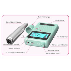 KNASNPI Professional Electric Nail Drill 50000 RPM High Speed with Smart Adjustment, Nail Salon & Home Use Kit, 6 Grinding Heads & Extended Runtime