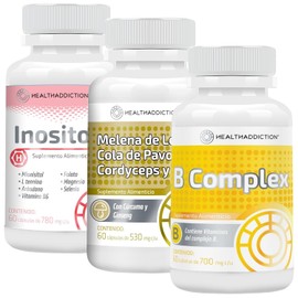 HEALTHADDICTION  Complejo B  Inositol con L-Teanina y Vitaminas  Frmula de Hongos Adaptgenos  3 Suplementos sin Gluten para Rutina Diaria  Neurofocus 