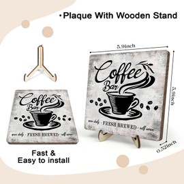 Vintage Coffee Bar Sign Plaque for Coffee Station,Funny Jave Desk Decor for Home or Office,Cafe Shop (Gray, 5.9x5.9inches)