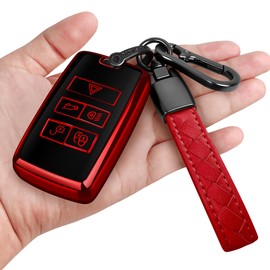 Sindeda for Land Rover Key Fob Cover with Keychain Soft Full Protection Key Shell Key Case Compatible with 2018-2023 Land Rover Range Rover Evoque Vogue Discovery 5 Sport Jaguar E I-PACE (Red)