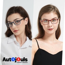 Autojouls 1-Pack Nearsighted Glasses for Distance with Hard Case Blue Light Spring Hinge Glasses Not Reading Glasses, Red-Black -2.5 x