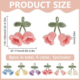 MAYJOYDIY 6Pcs Crochet Bell Orchid Pendant Knitted Bluebell Flower Charms Handmade Cute Campanula Hanging Charm Cotton Fabric Flower Ornament for Car Keychain Bag Supplies Home Decor