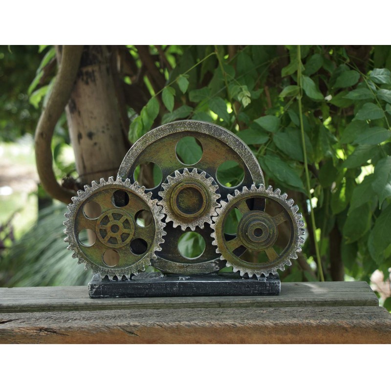 Rmdusk Industrial Steampunk Gear Train Figurine, Cog Wheel Statue, Resin