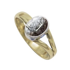 SILVERTROVE Gemstone Sterling Silver and Brass Band Ring for Men and Women in All Sizes Jewellery CRG1089AA, Gemstone Precious metal gemstone, Black Rutile Quartz