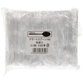 Chuo Kagaku Disposable Spoons, Dessert, Plastic Bag, Individual Packaging, Lunch Box, Takeout, Transparent, Pack of 100, 3.9 inches (10 cm)