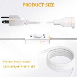 STARELO Extension Cord with Switch 3-Prong Indoor White Extension Cord,18AWG,Control Switch ON/Off 3A 125V NEMA 5-15R Grounded Plug Receptacle.（10FT White）