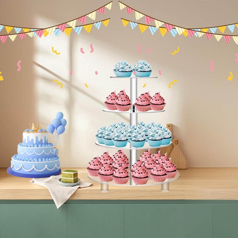 Jusalpha Large 4 Tier Cupcake Stand,Acrylic Round Cake Stand Dessert