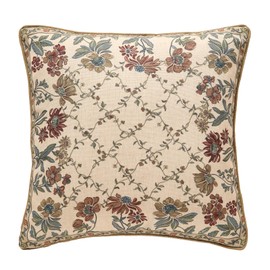 patdrea Designer Throw Pillow Covers,Square Euro Retro Style Light Brown Linen with Floral Pattern Pillow Cover,Decorative Pillowcases Cushion for Bed Living Room Outdoor Car,18"x18"