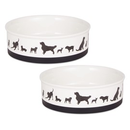 Bone Dry Ceramic Dog Food & Water Bowl Set, Removeable Non-Skid Ring Bottom, Microwave & Dishwasher Safe, Large, 7.5x2.4, Black/White, 2 Count