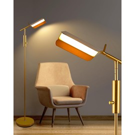 Lightdot 62IN Reading Floor Lamp, Dimmable LED Floor Lamps for Living Room, 350° Angle Adjustable Standing Lamp for Bedroom, Mid Century Industrial Design for Reading Room Office Study Room-Gold