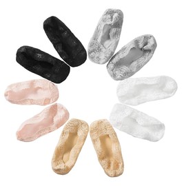 5 Pairs Toddler Girls Lace No Show Socks Anti Slip Low Cut Liner Invisible Socks Flats Cotton Sock (5Pack-Lace, L(7-10 years old))