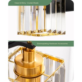 EDISHINE Wall Sconces Set of Two, Bathroom Light Fixtures with Crystal Shade, Modern Vanity Lights, Black Gold Lighting Fixtures Over Mirror, Indoor Wall Lamp, E26 Base