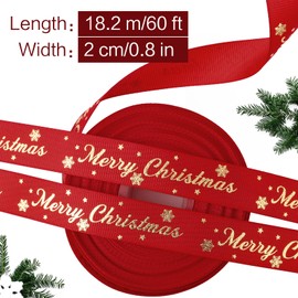 18.2m Merry Christmas Ribbon Roll for Gift Wrapping Grosgrain Wrapping Rope Xmas Snowflake Ribbon for Present Packaging Holiday Party Decorations